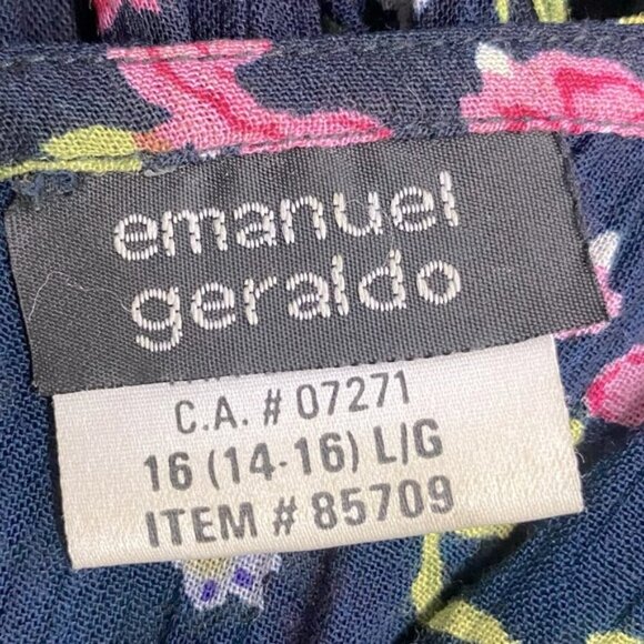 Vintage Emanuel Geraldo Black Pink Multi Floral Short Sleeve Maxi Dress L - Picture 3 of 16